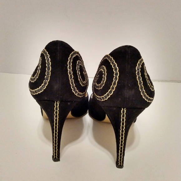 Proxy Black Gold Embellished Faux Suede Point Toe Evening Pump 3 1/2" Heels 9 M - Picture 2 of 9
